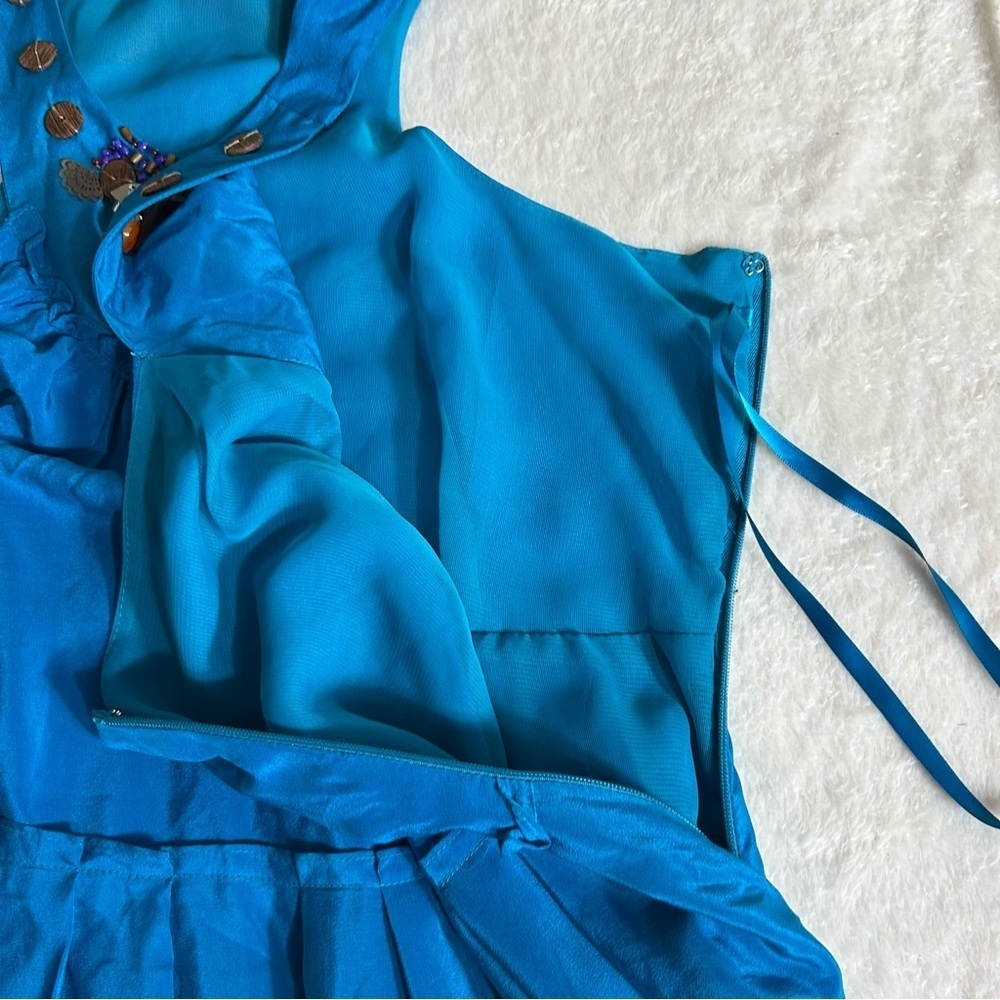 Moulinette Soeurs Women’s Jewel-Beaded Halter Blue Silk Maxi Dress Size 6 - Picture 10 of 16